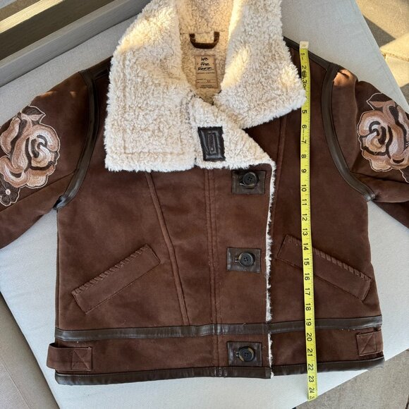 New Free People Andies Suede Vegan Embroidered Fleece Lined Jacket Brown XS - Picture 8 of 17